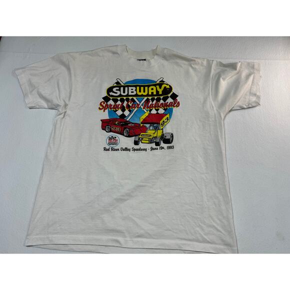 Vintage Subway Sprint Car Nationals Red River Valley Speedway 1993 White T-Shirt - Picture 1 of 5